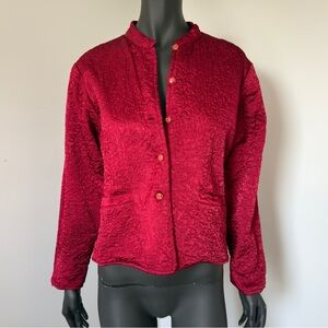 April Cornell Red Quilted Reversible Jacket Button Front Med Cozy Vintage Style
